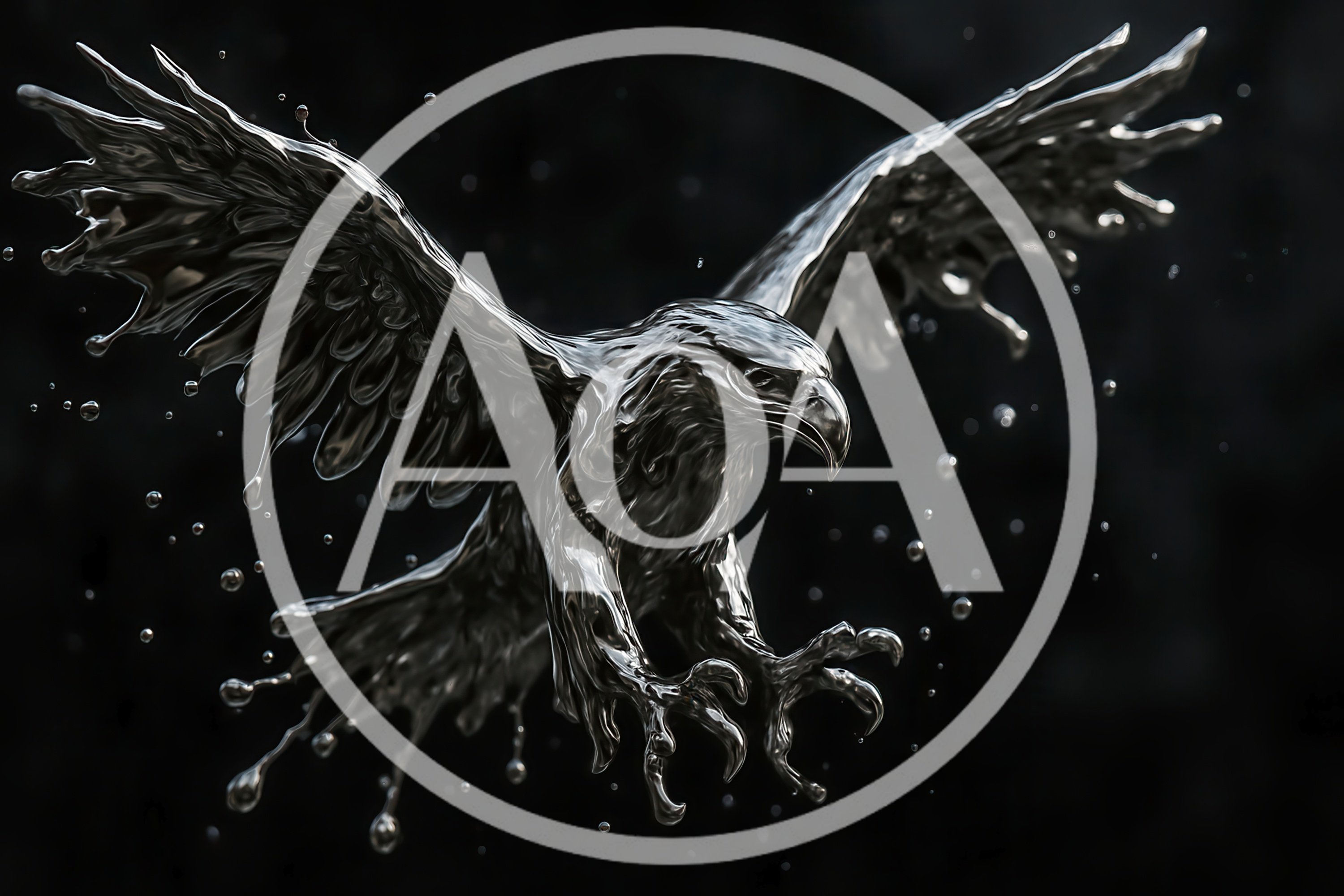 Liquid Metal Eagle Flying In Dark Space