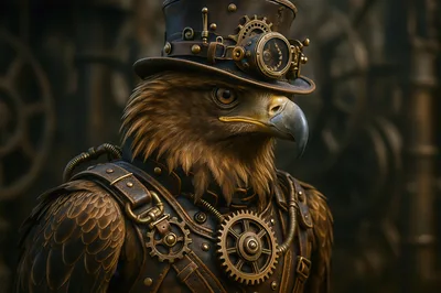 Steampunk Eagle Character With Mechanical Gear Accessories
