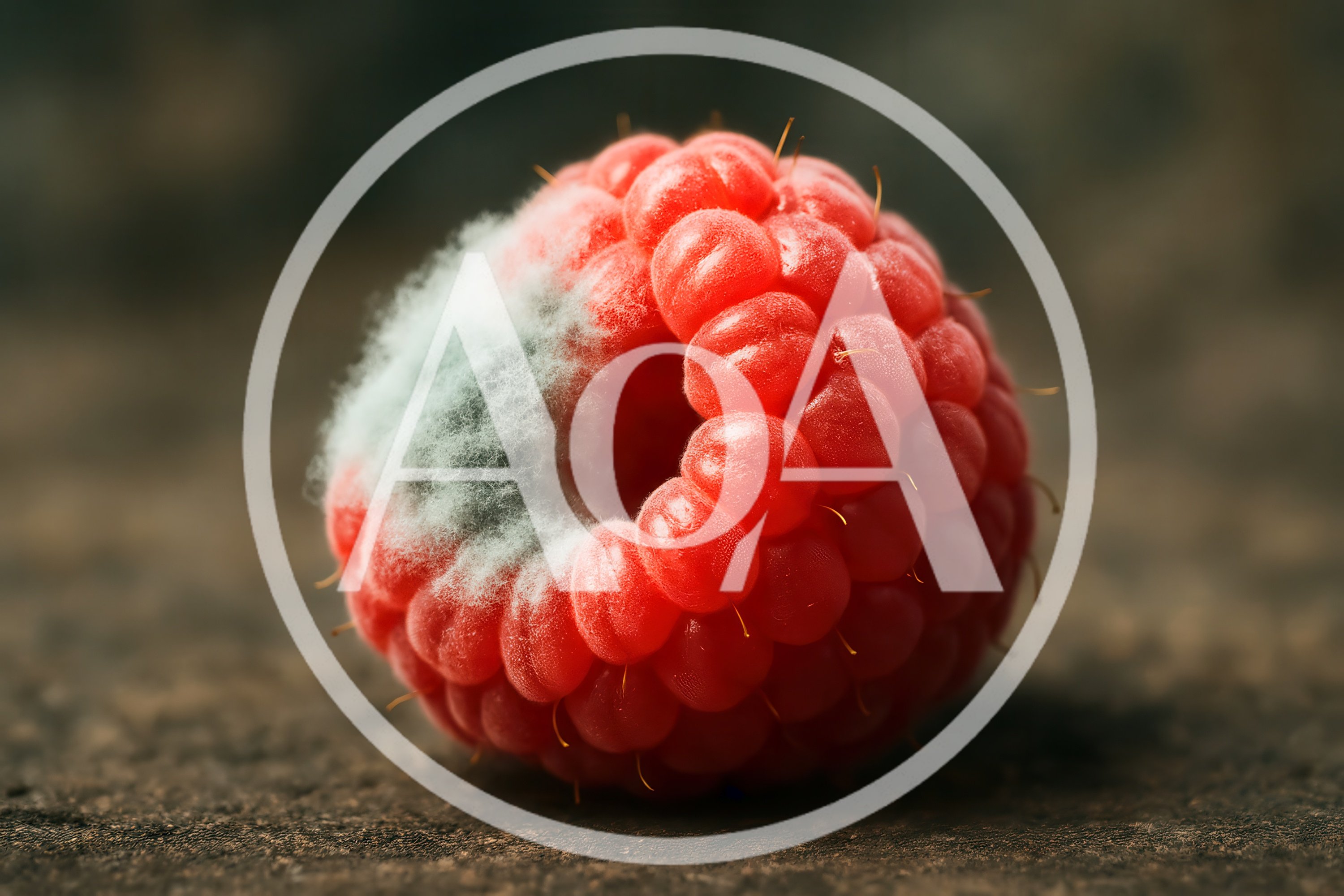 Single Raspberry With Mold Growth On Wooden Surface