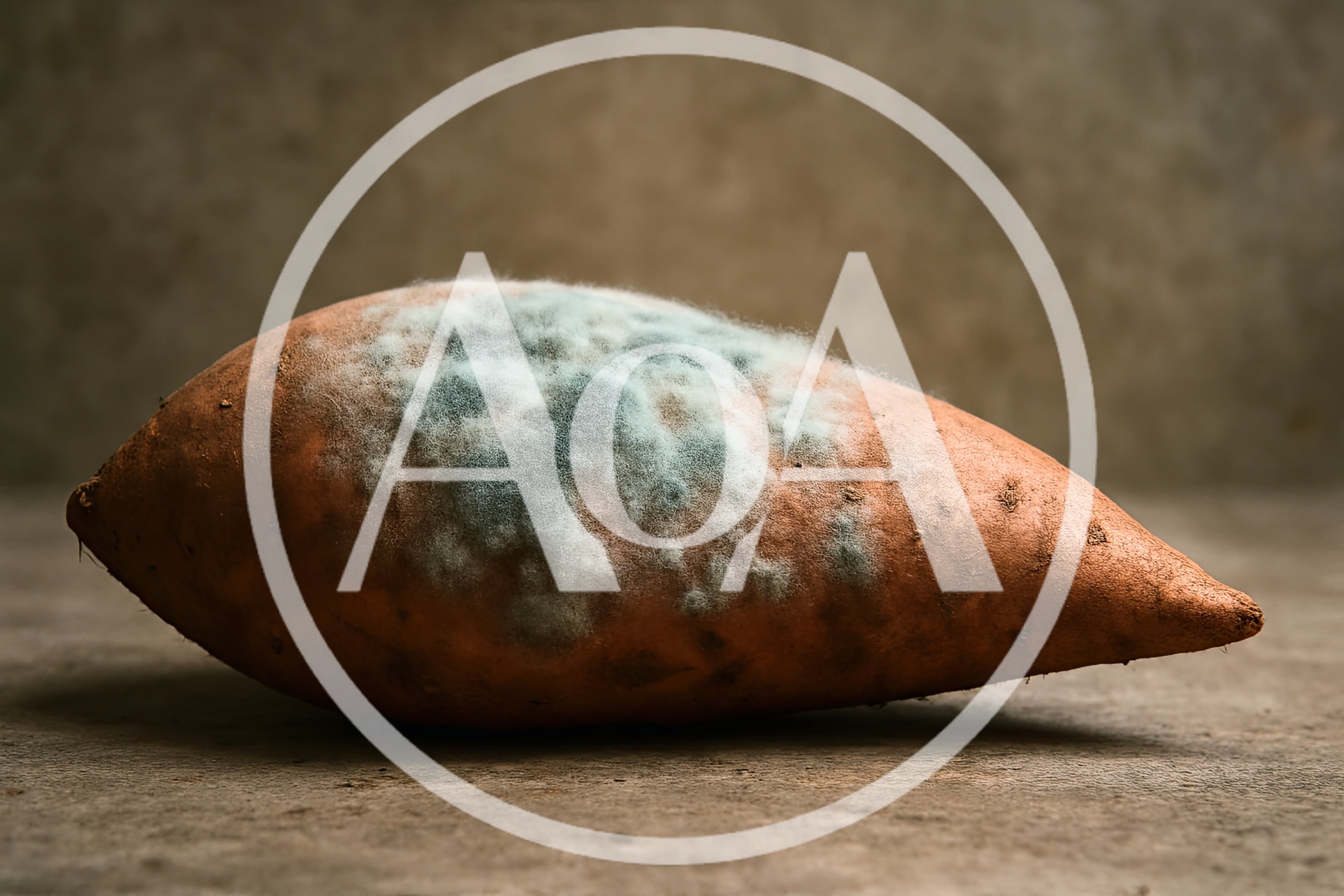Single Moldy Sweet Potato On A Textured Surface