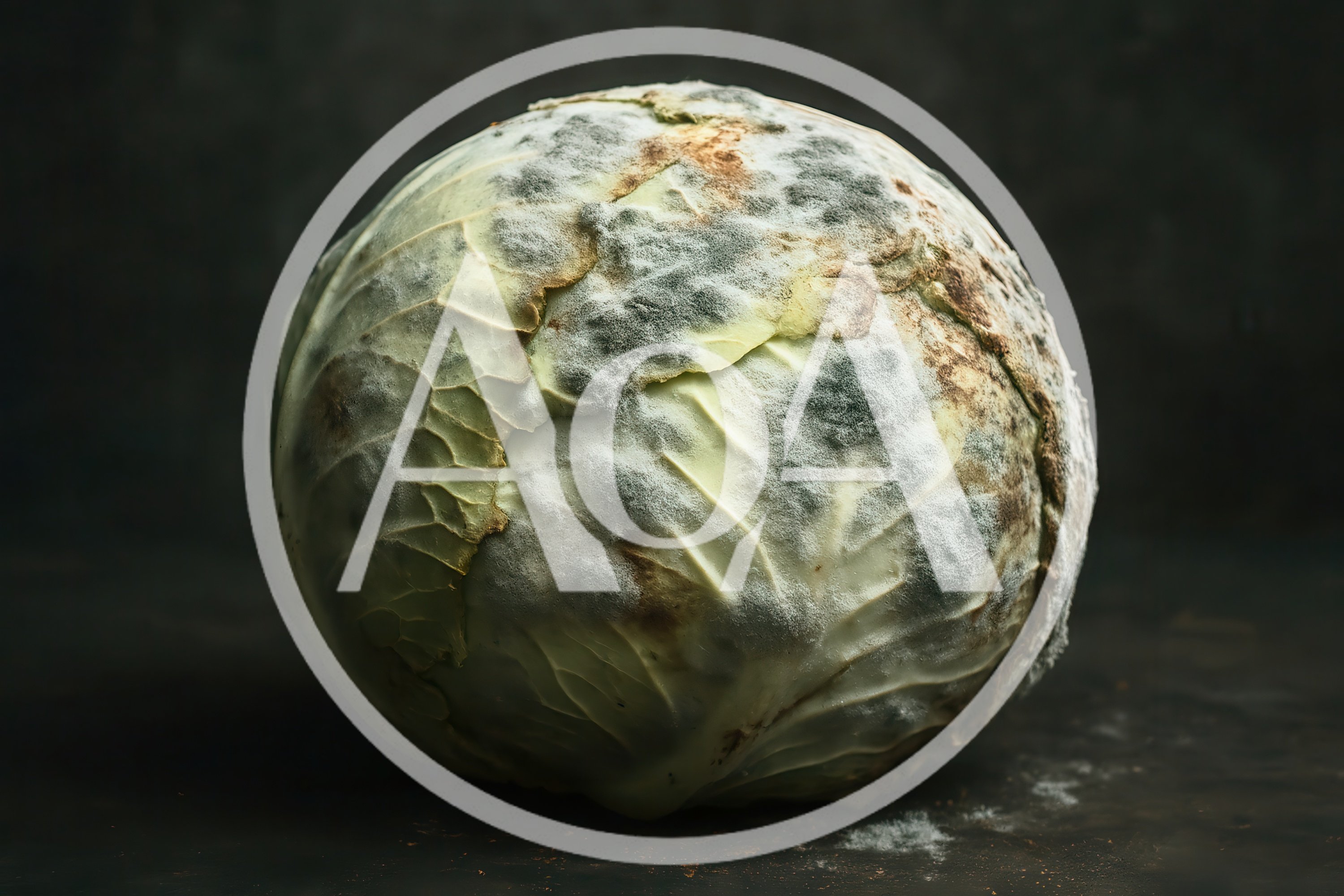 Rotten Cabbage Head With Mold On Dark Background