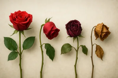 Four Roses Showing Stages Of Decay