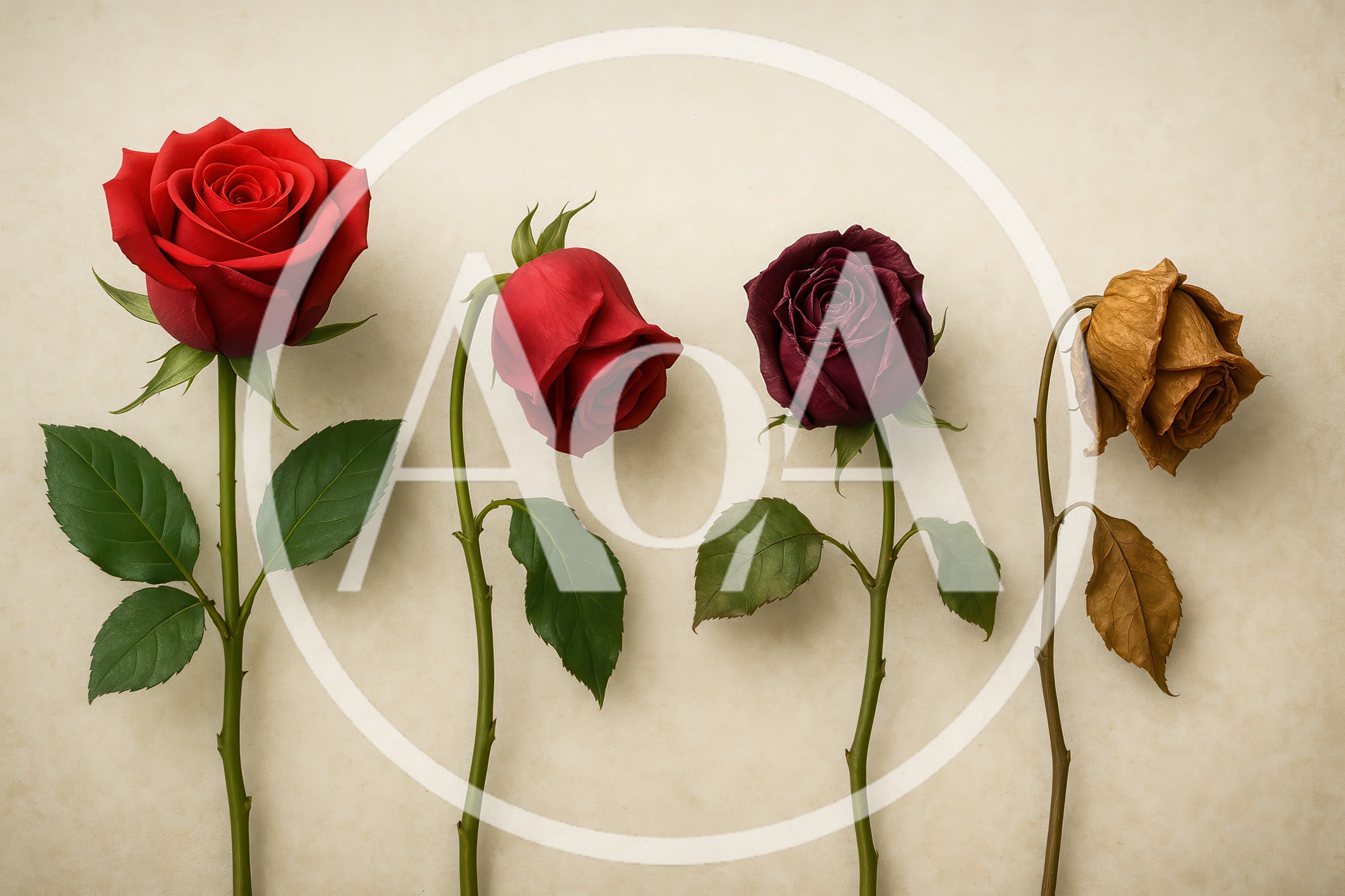 Four Roses Showing Stages Of Decay