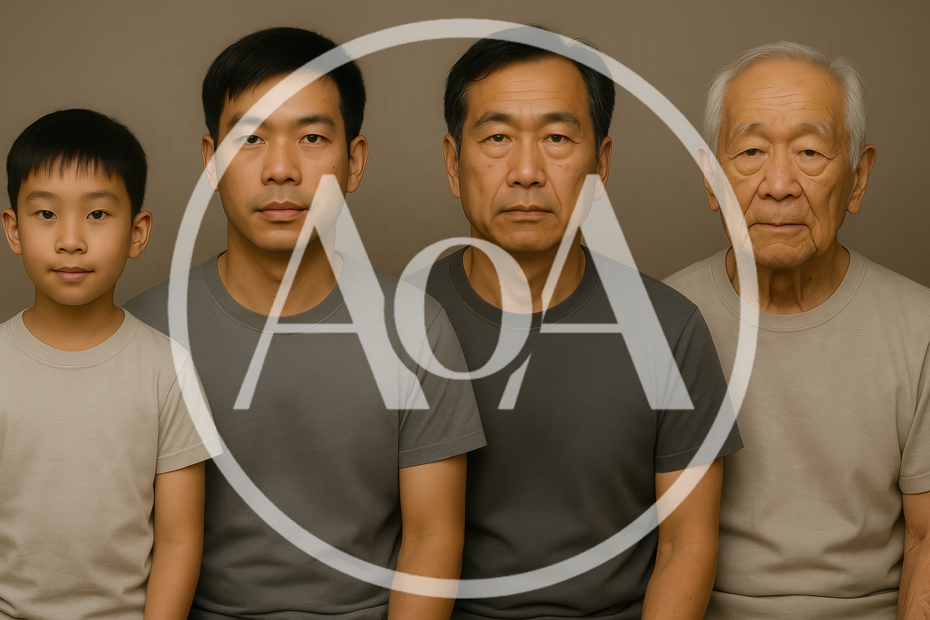 Four Generations Of Asian Men In Studio Portrait