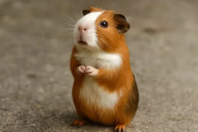 Cute Guinea Pig Standing Upright On Concrete Surface