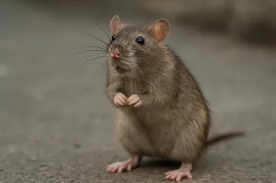 Brown Rat Standing Upright On Concrete Surface