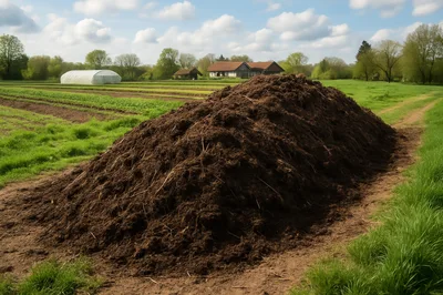 Large Manure Pile On A Rural Farm Field