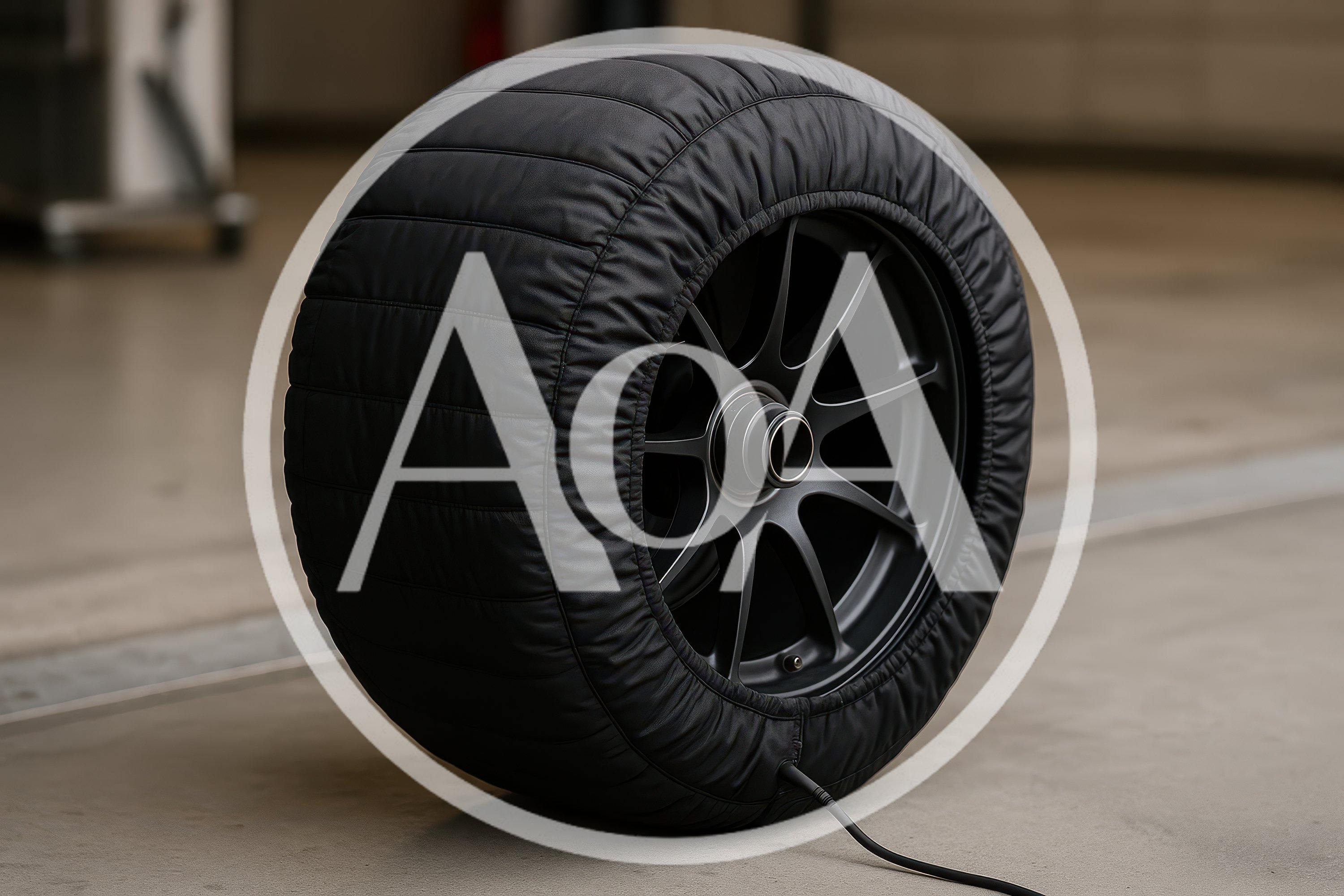 Racing Tire With Electric Heating Blanket In Garage