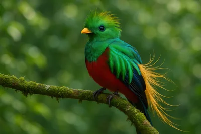 Resplendent Quetzal Perched On A Mossy Branch