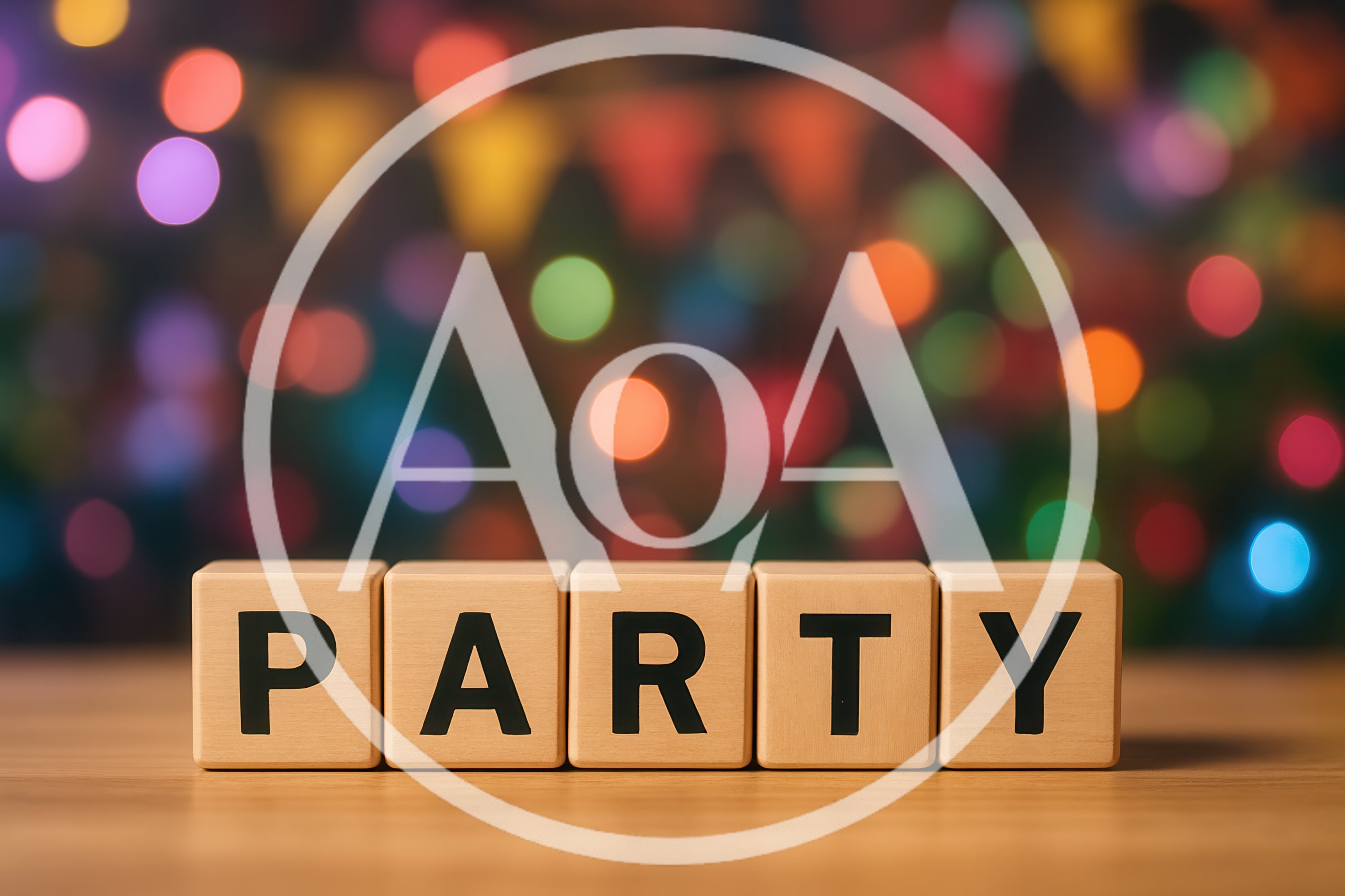 Wooden Blocks Spelling Party Against Colorful Bokeh Background