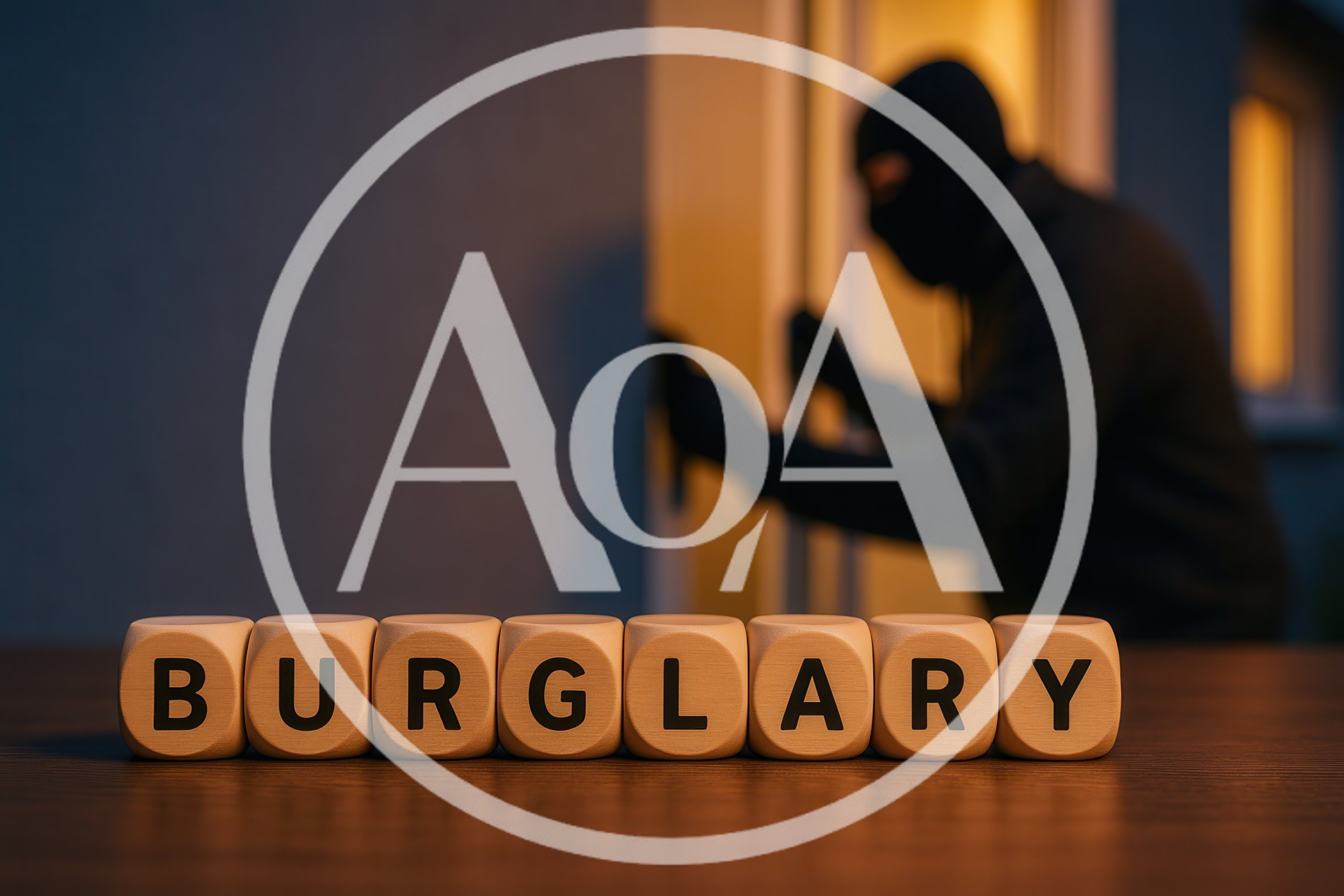Burglary Concept With Wooden Blocks And Masked Intruder