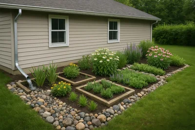 Rain Garden With Downspout Drainage System
