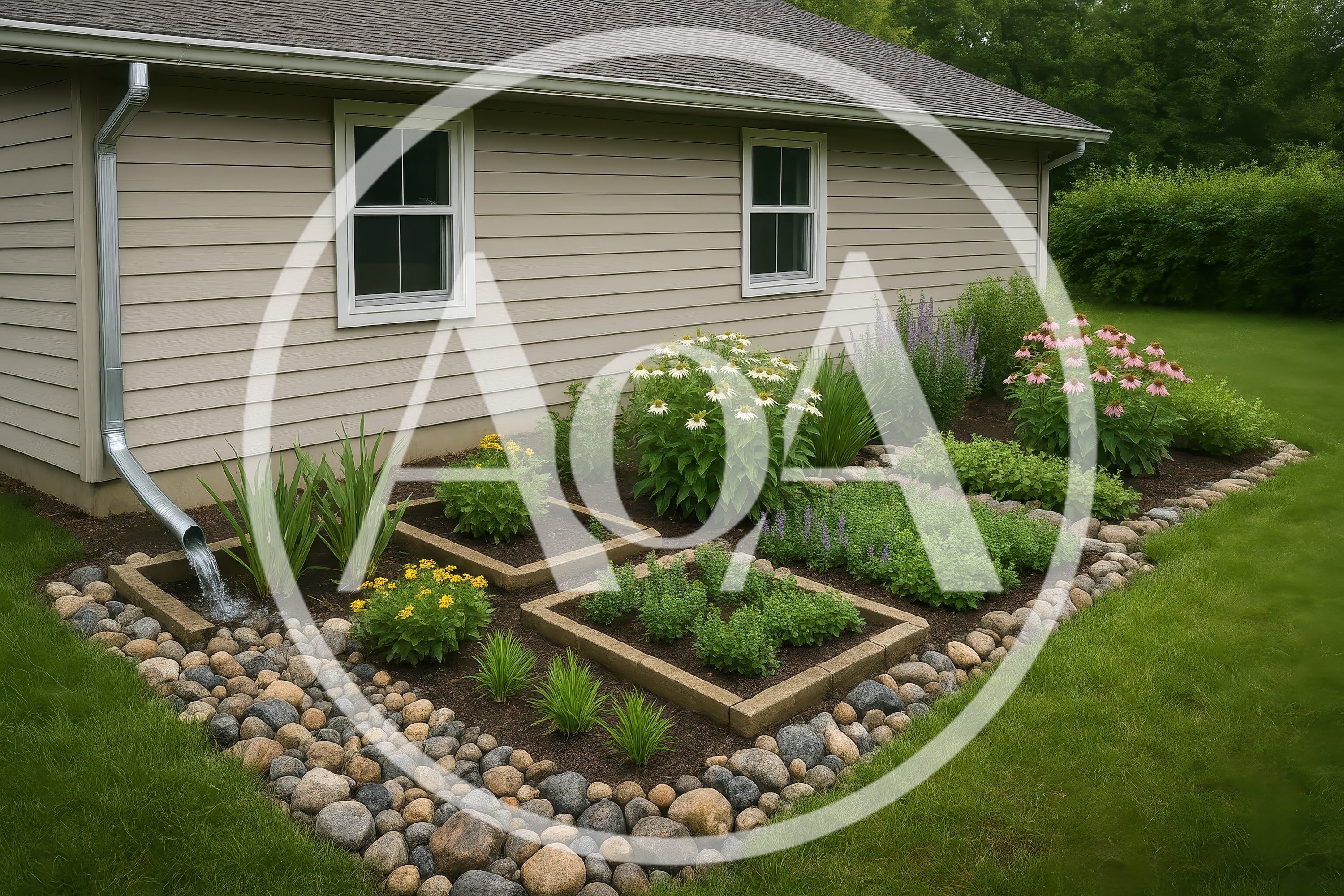 Rain Garden With Downspout Drainage System