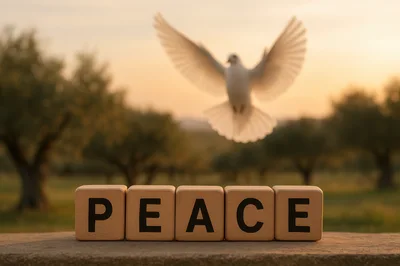 Wooden Blocks Spelling Peace With Flying Dove