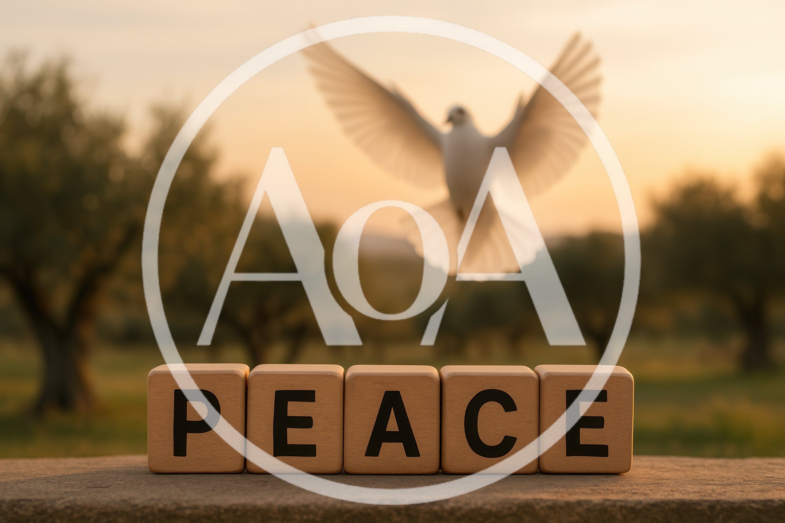 Wooden Blocks Spelling Peace With Flying Dove