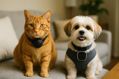 Orange Tabby Cat and Small Dog Sitting Together