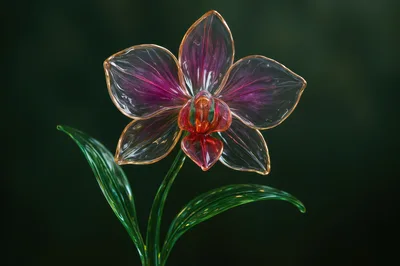Glass Orchid Flower Sculpture on Dark Background
