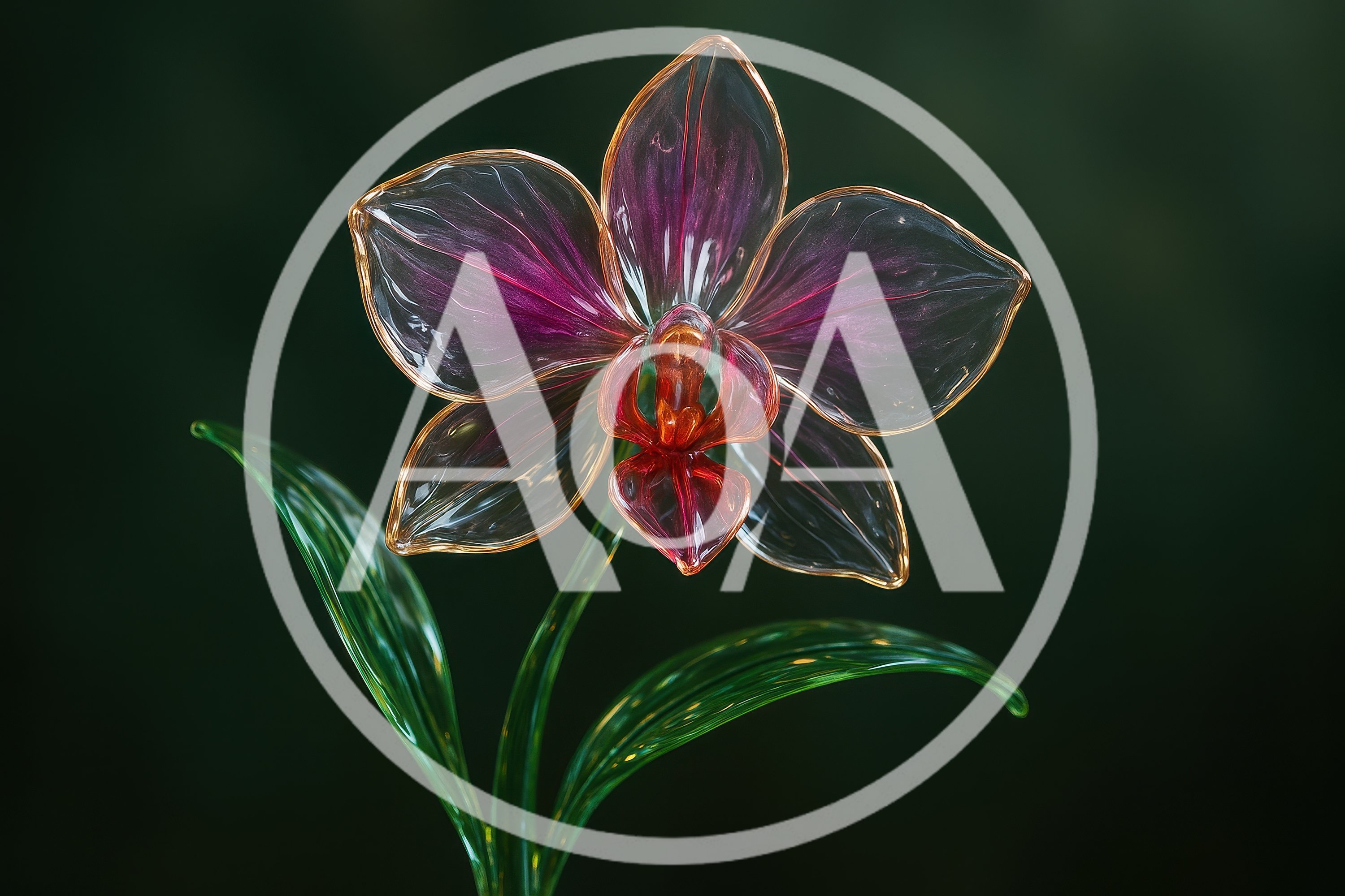 Glass Orchid Flower Sculpture on Dark Background