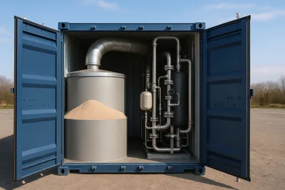 Industrial Processing Equipment Inside A Shipping Container