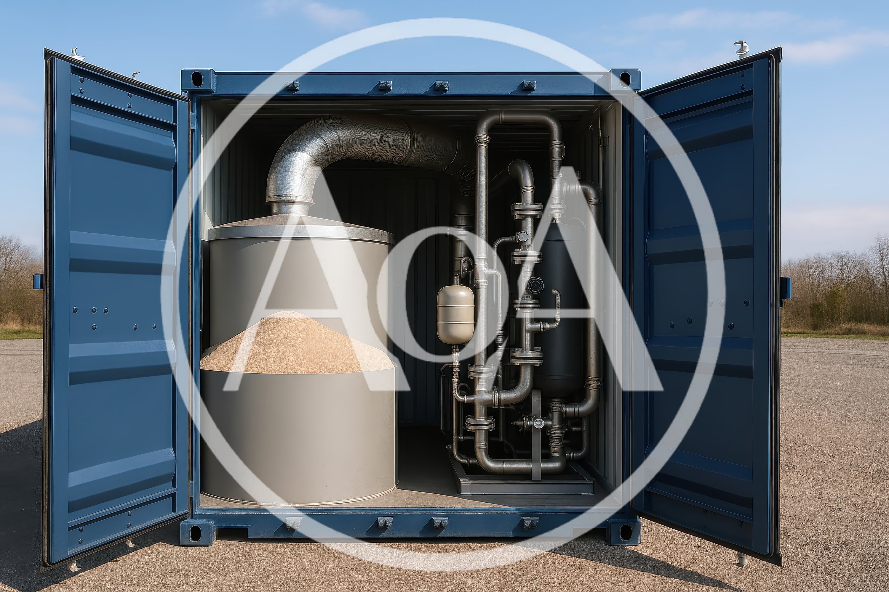 Industrial Processing Equipment Inside A Shipping Container