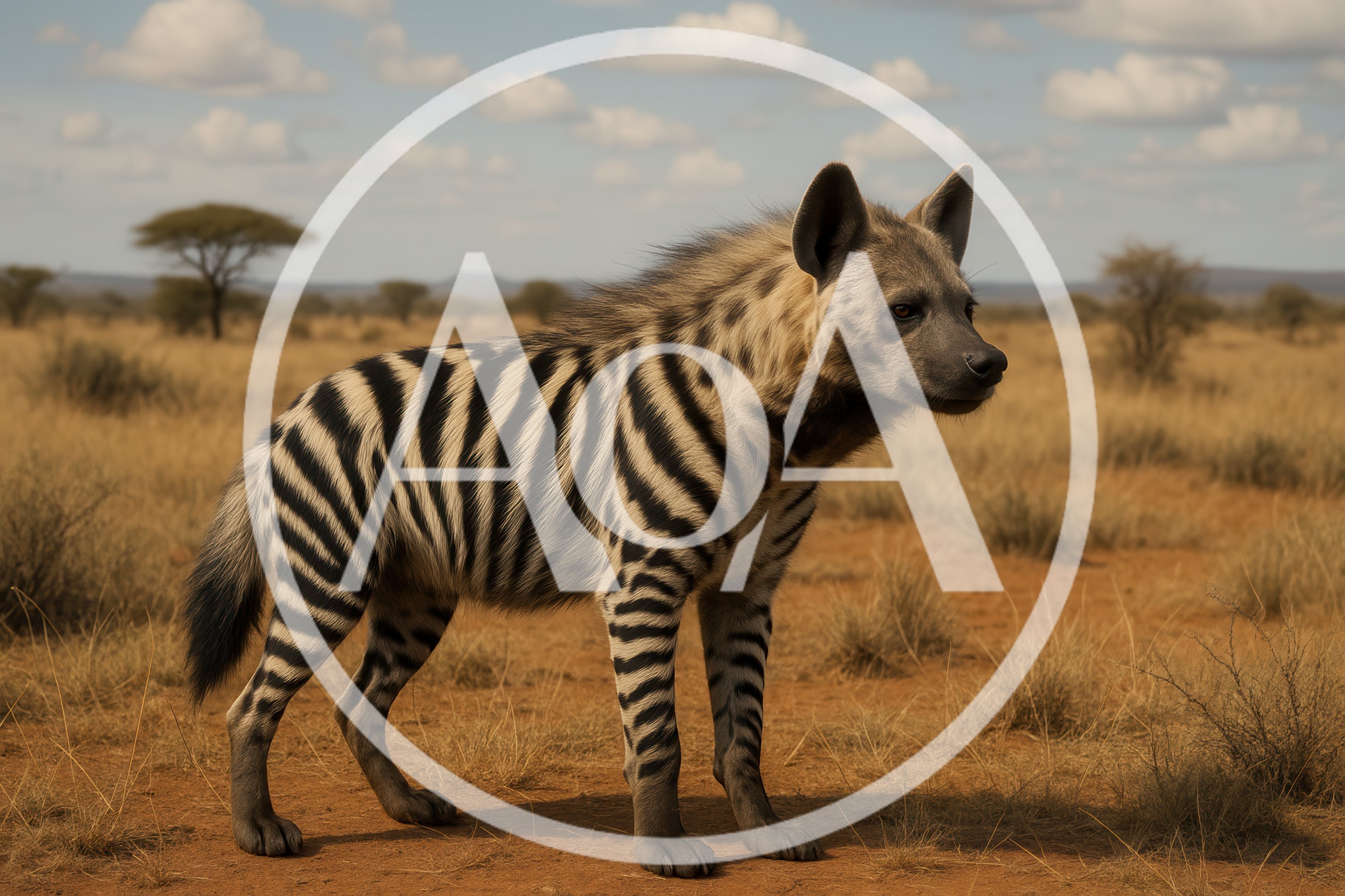 Striped Hyena Standing In The African Savanna