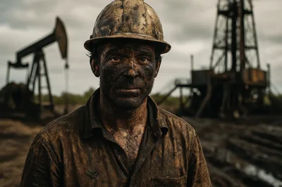 Portrait Of A Grimy Oil Field Worker