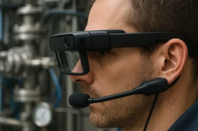 Industrial Technician Wearing Augmented Reality Smart Glasses