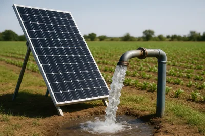 Solar Powered Water Pump Irrigation System In Farm Field