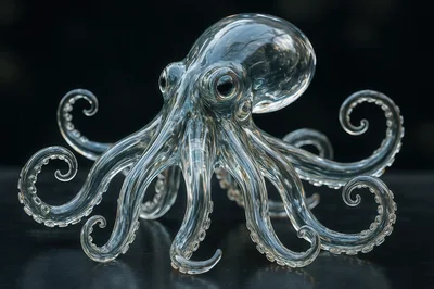 Clear Glass Octopus Sculpture On Dark Surface