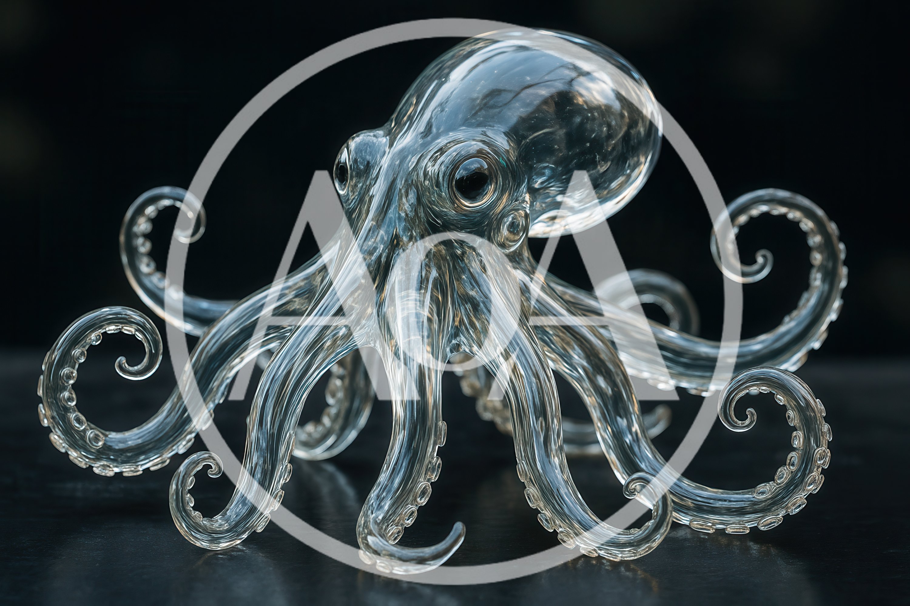 Clear Glass Octopus Sculpture On Dark Surface