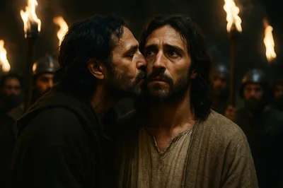 Judas Iscariot Betraying Jesus With A Kiss