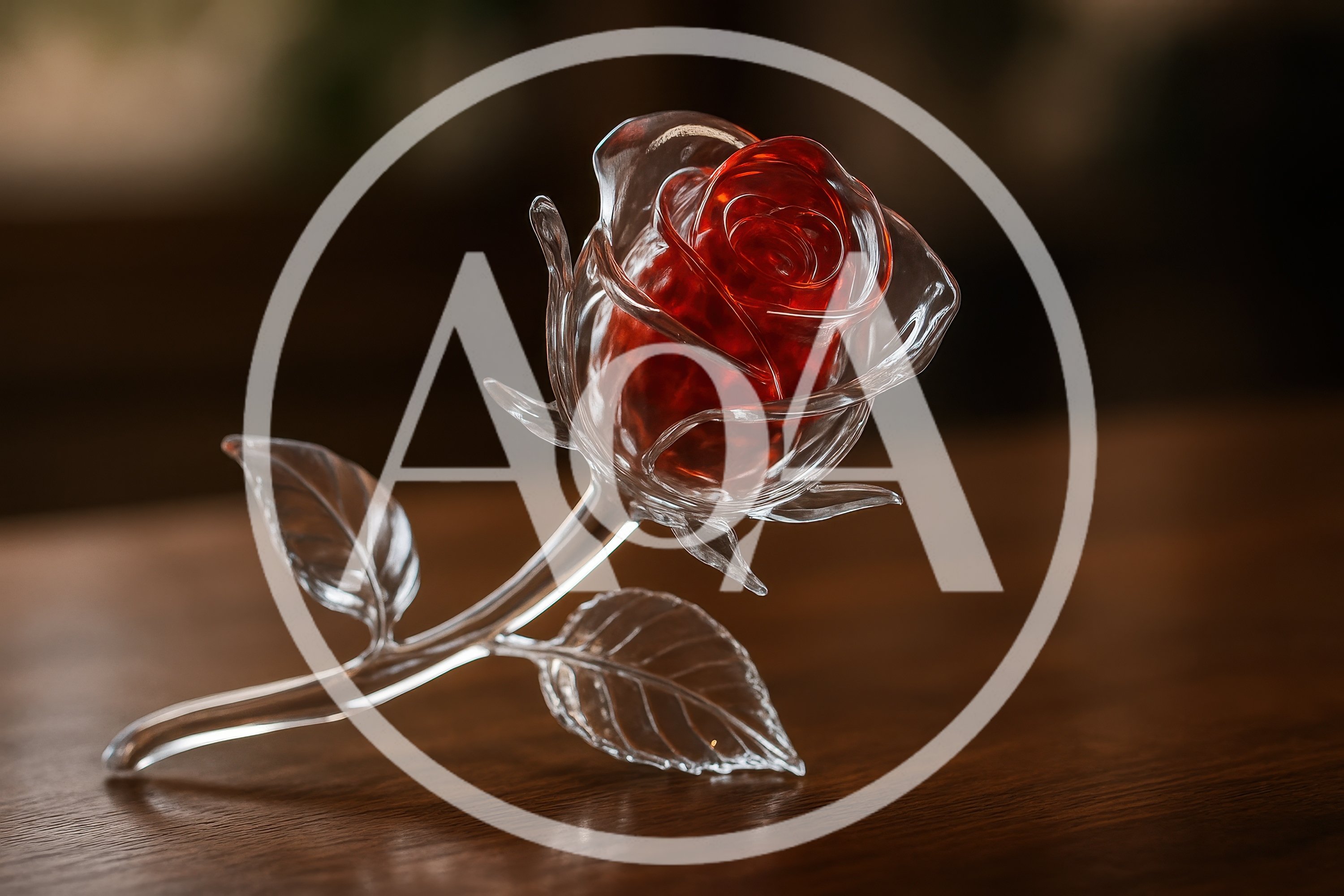 Glass Rose Sculpture With Red Center
