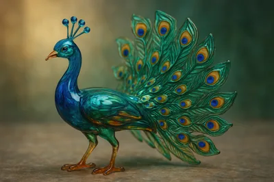 Intricate Glass Peacock Figurine With Detailed Feathers