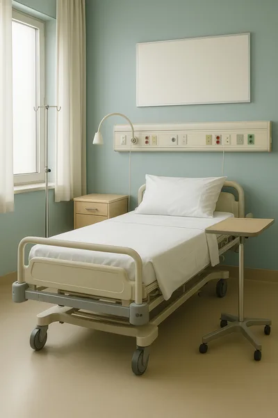 Empty Hospital Room With Medical Bed And Equipment