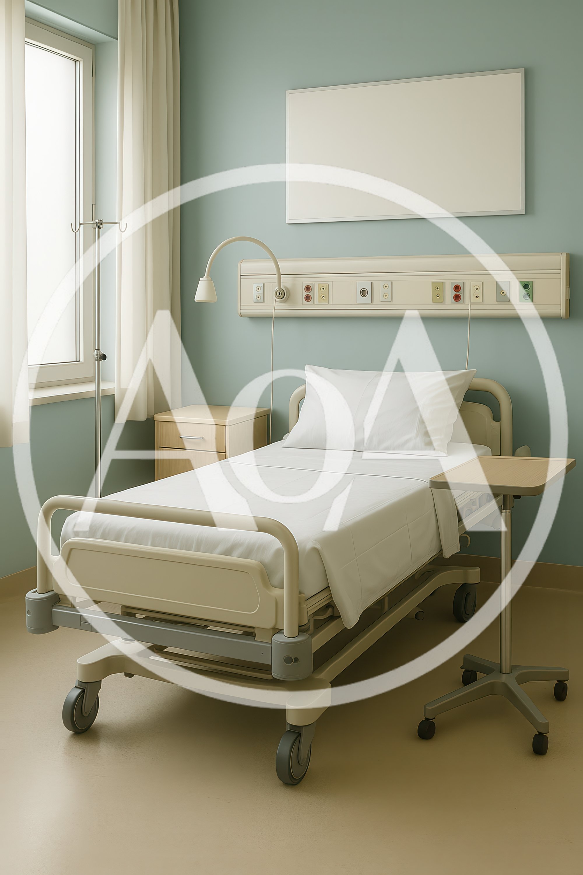 Empty Hospital Room With Medical Bed And Equipment
