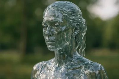 Bronze Sculpture Of A Woman In A Park