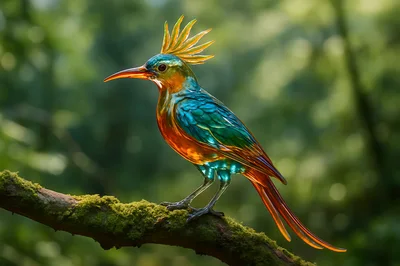 Vibrant Tropical Bird Perched On Mossy Branch
