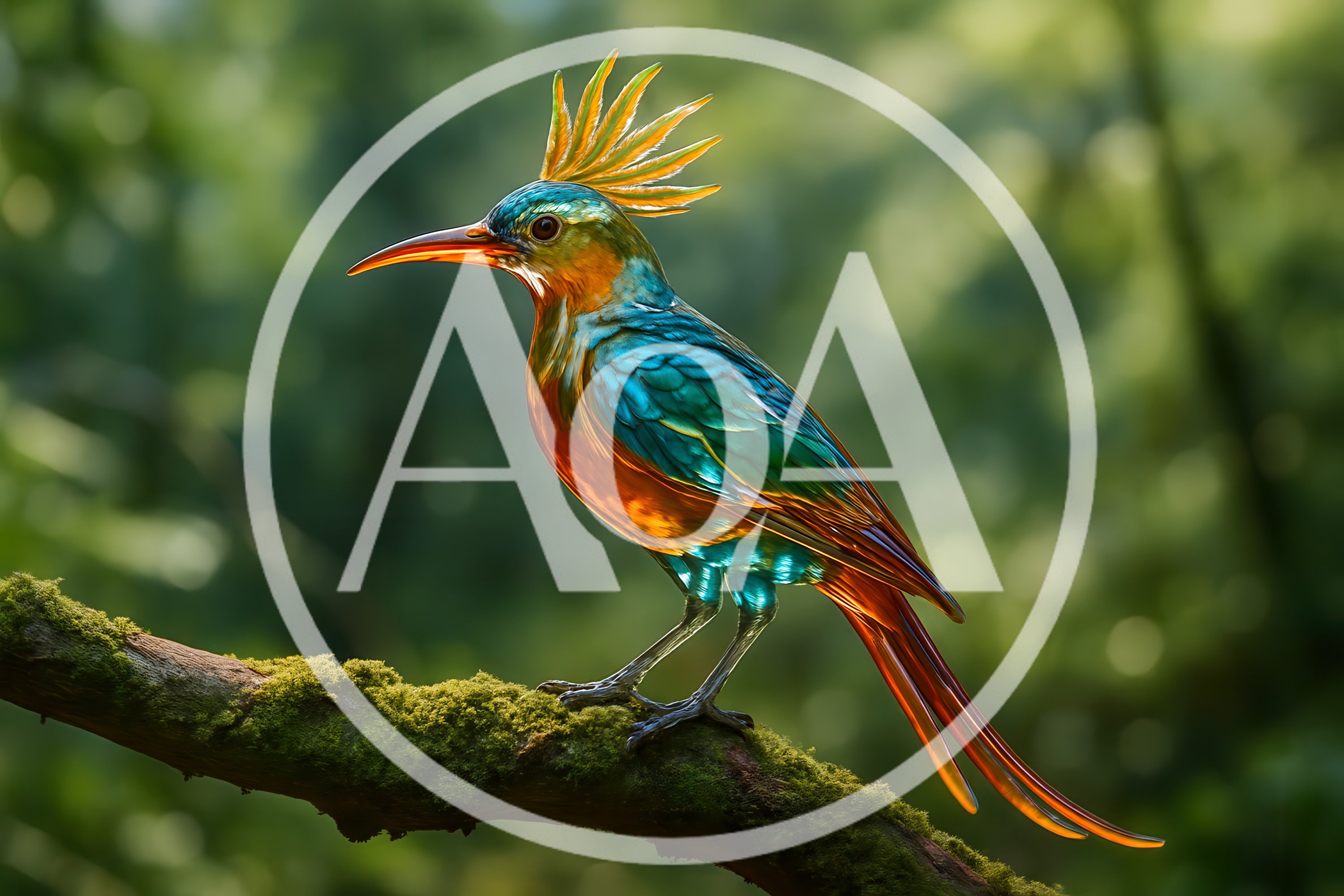 Vibrant Tropical Bird Perched On Mossy Branch