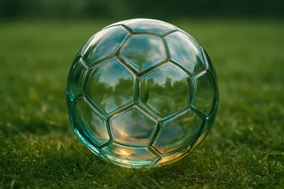Glass Soccer Ball Resting On Green Grass Field