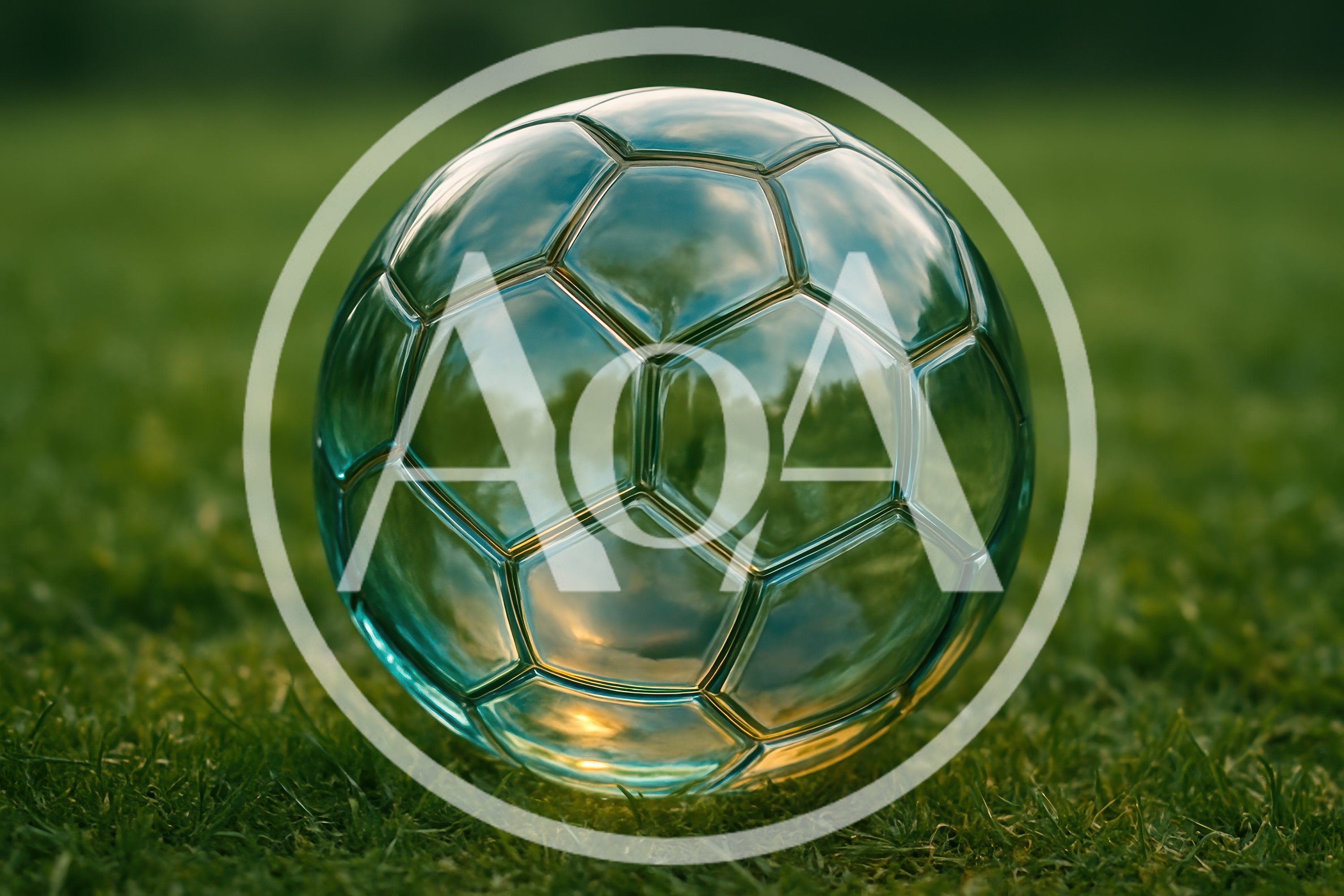 Glass Soccer Ball Resting On Green Grass Field