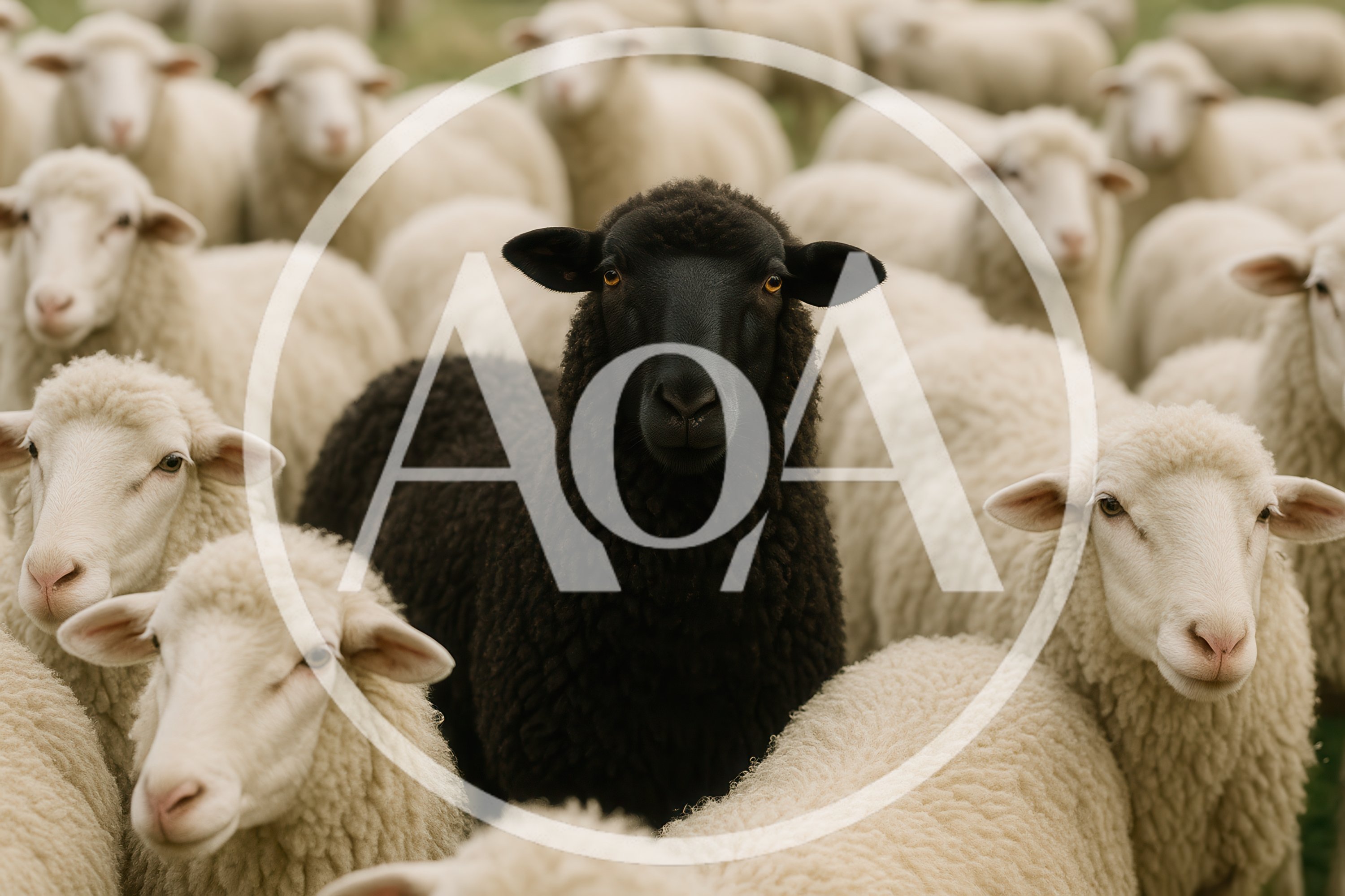 Black Sheep Standing Out In A Flock Of White Sheep