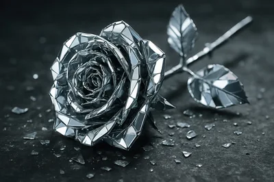 Metallic Geometric Rose Sculpture On Dark Textured Surface
