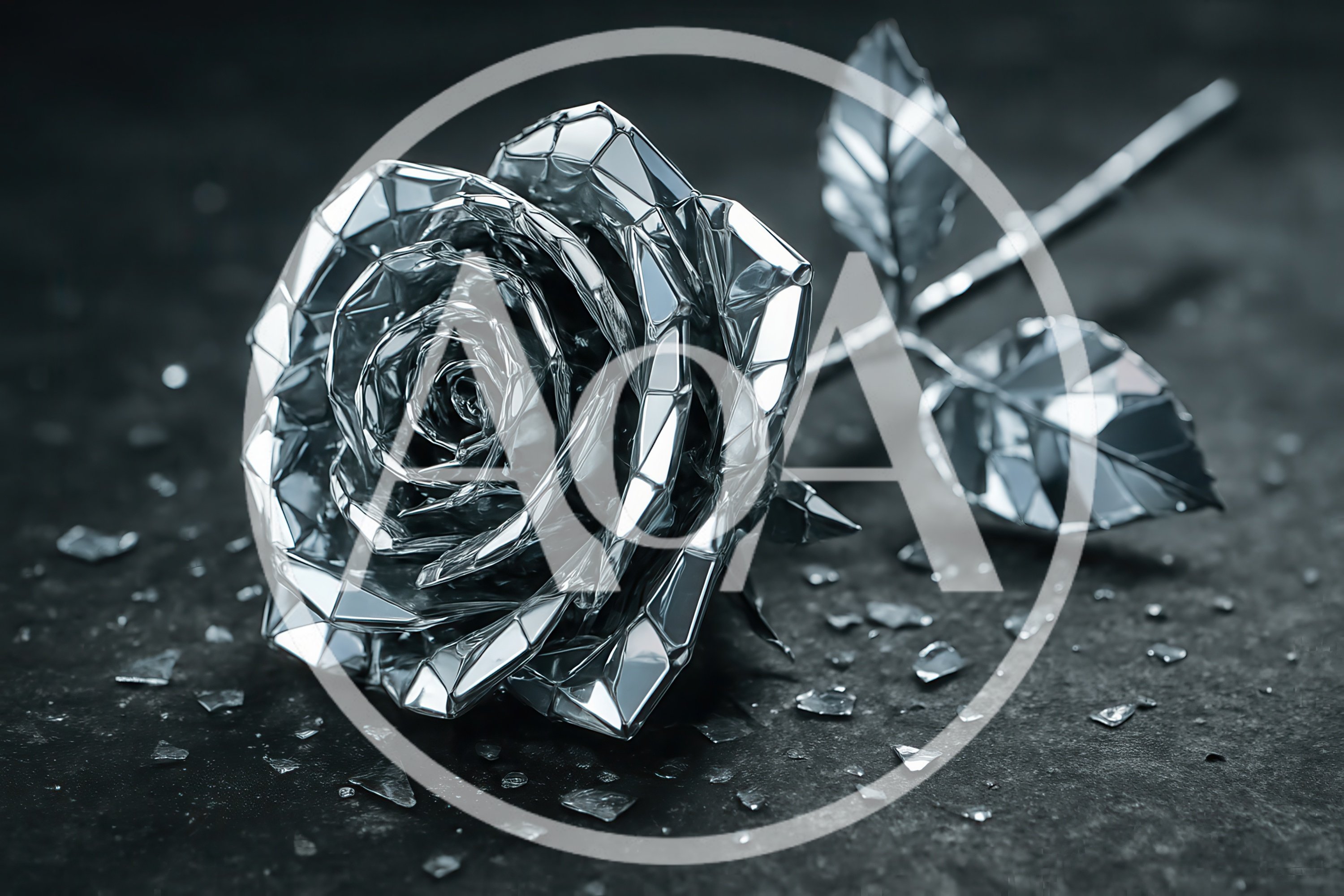 Metallic Geometric Rose Sculpture On Dark Textured Surface