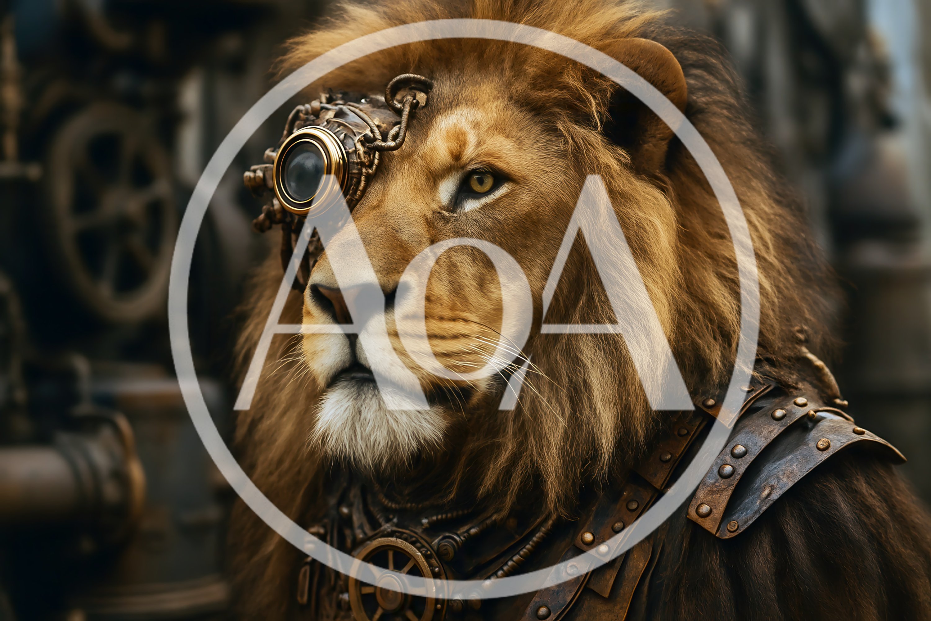 Steampunk Lion Portrait With Mechanical Eye Gear