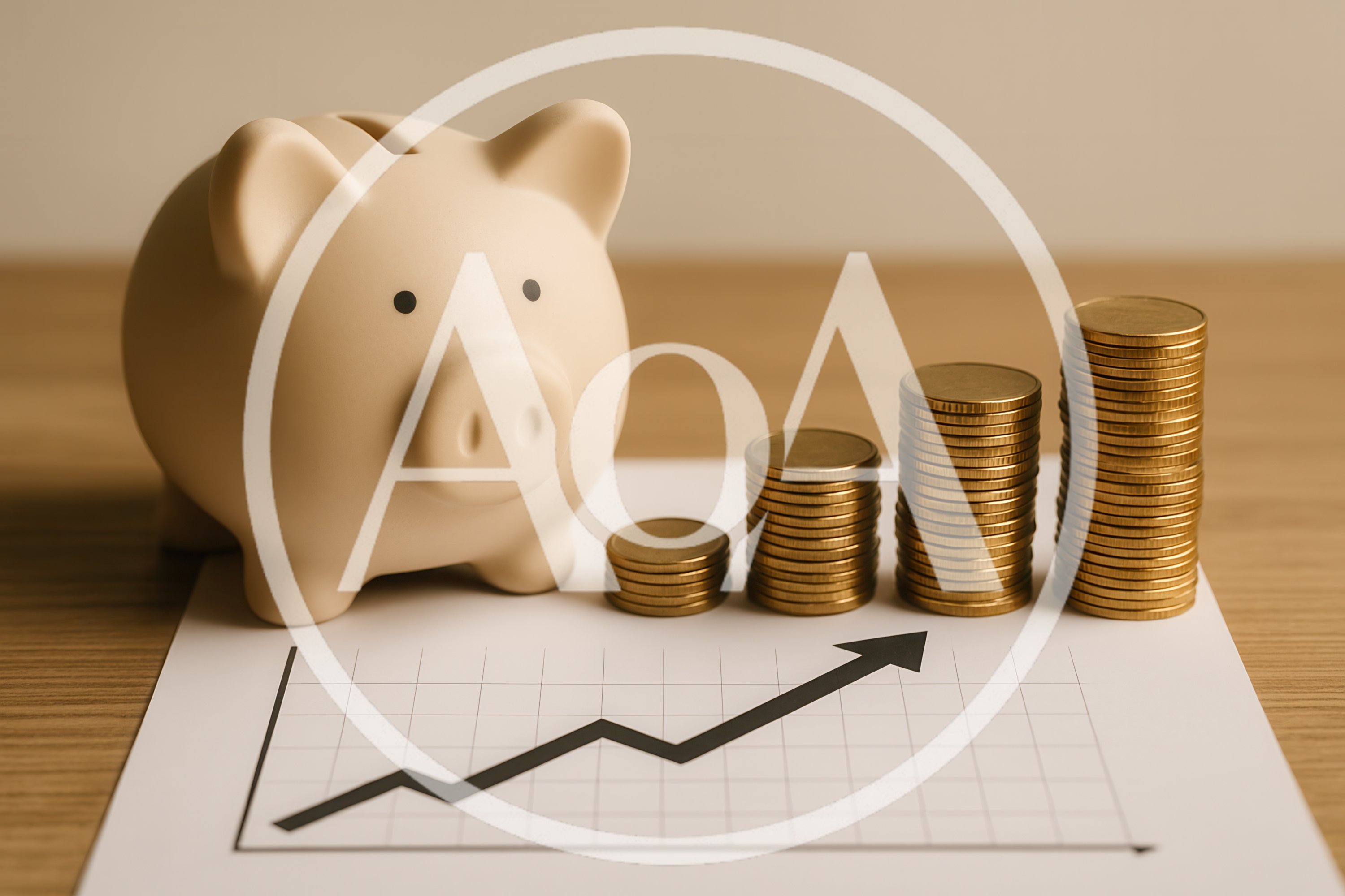 Piggy Bank With Stacks Of Coins And Growth Chart