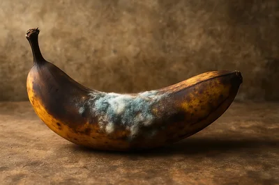 Single Overripe Banana With Mold Growth