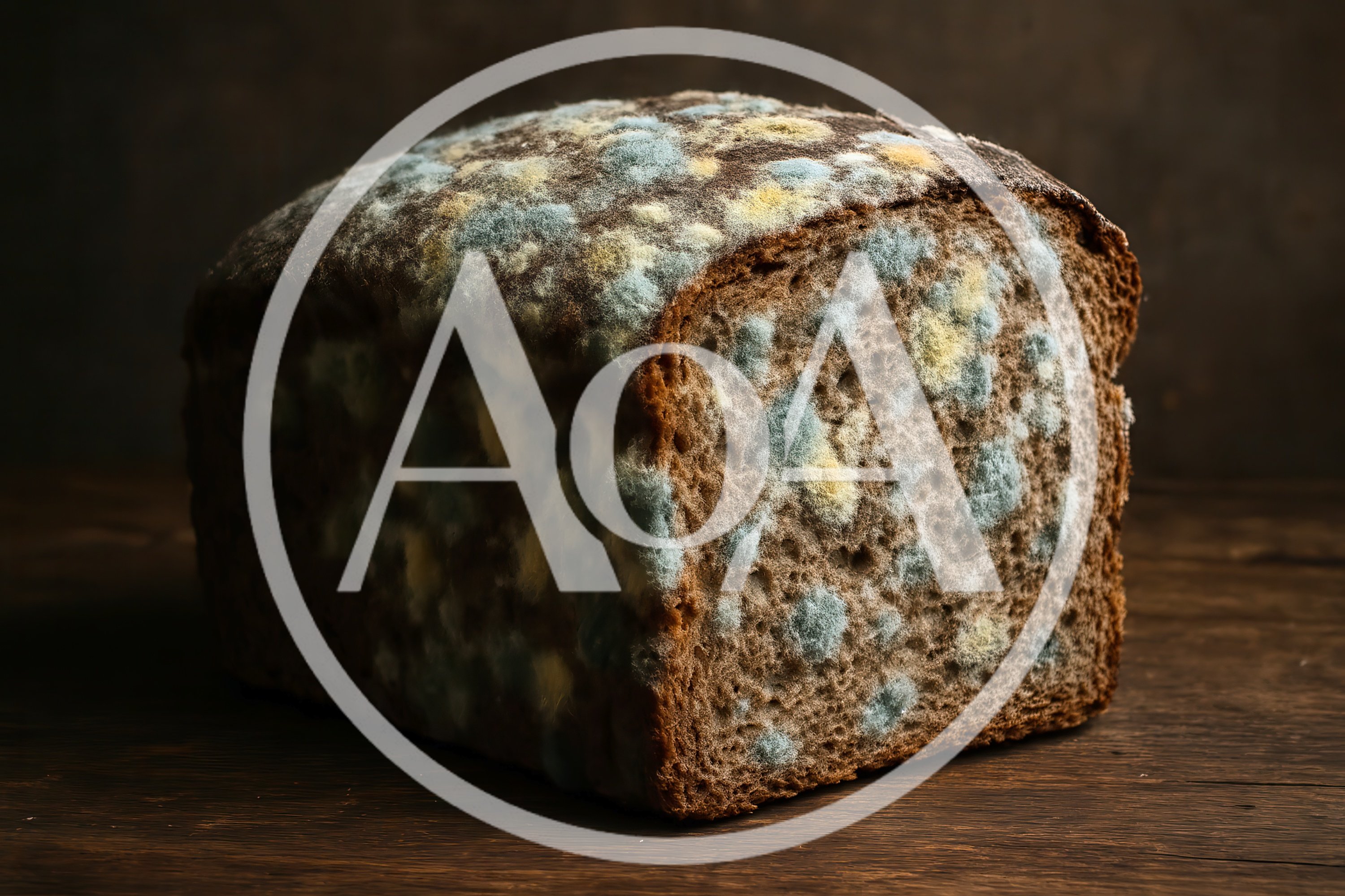 Moldy Loaf Of Dark Bread On Wooden Table