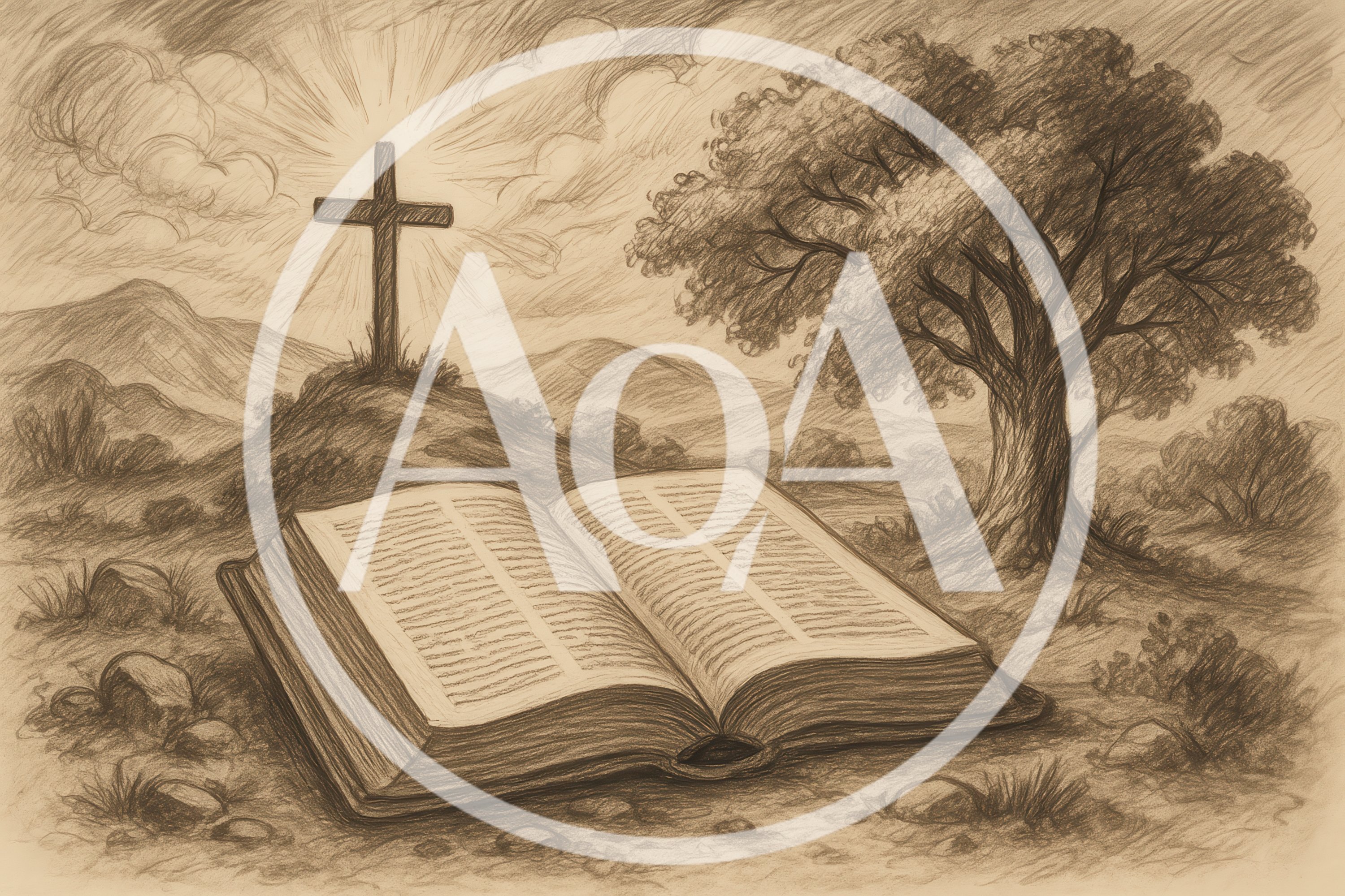 Open Bible With Cross On Hillside Sketch