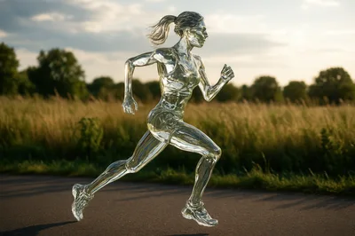 Transparent Glass Human Figure Running Outdoors