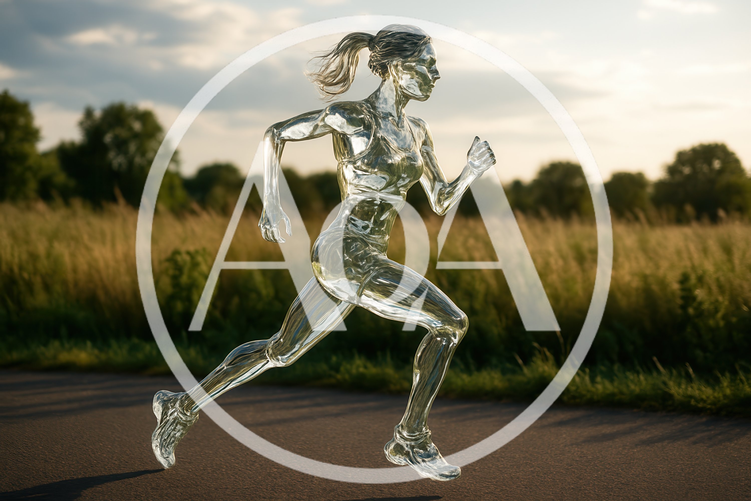 Transparent Glass Human Figure Running Outdoors